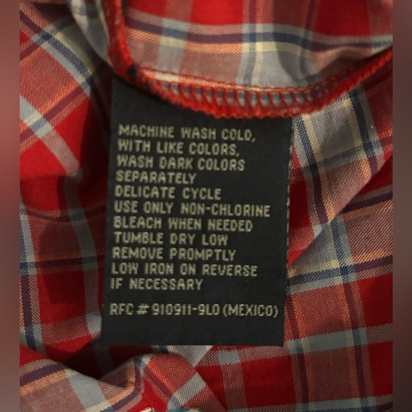 Y2K Bugle Boy Vintage Plaid Shirt Denim Pocket Button Up Red Blue Medium - Picture 9 of 13